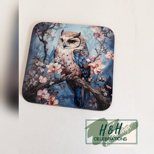 Floral Owl MDF Coaster - Design 1