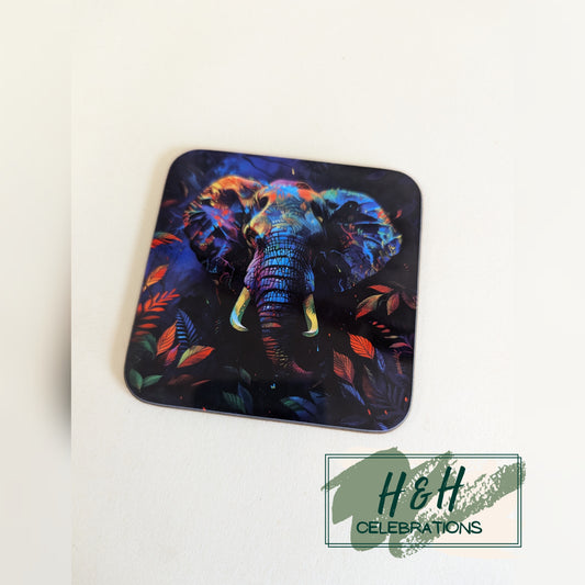 Neon Elephant MDF Coaster - Design 2