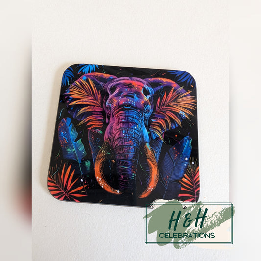 Neon Elephant MDF Coaster - Design 3