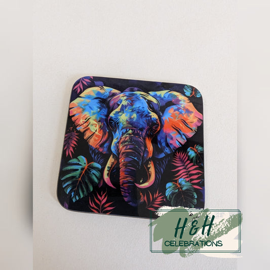 Neon Elephant MDF Coaster - Design 4