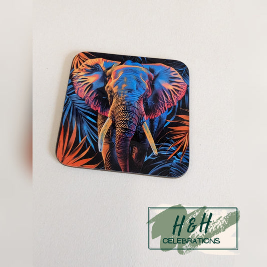 Neon Elephant MDF Coaster - Design 1