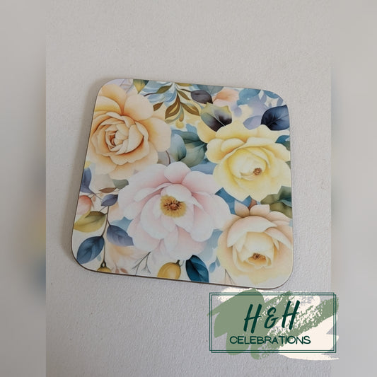Pastel Flowers MDF Coaster - Design 4
