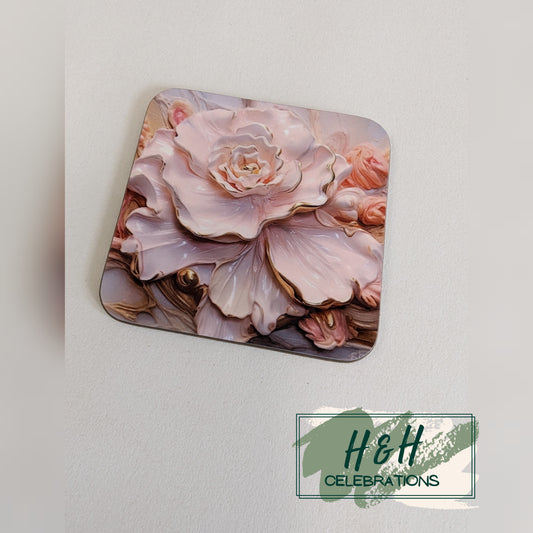 Pink Floral MDF Coaster - Design 1