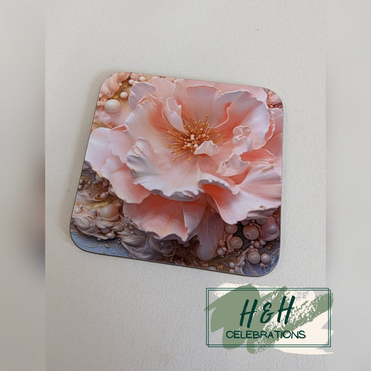Pink Floral MDF Coaster - Design 2