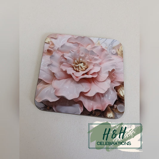 Pink Floral MDF Coaster - Design 3